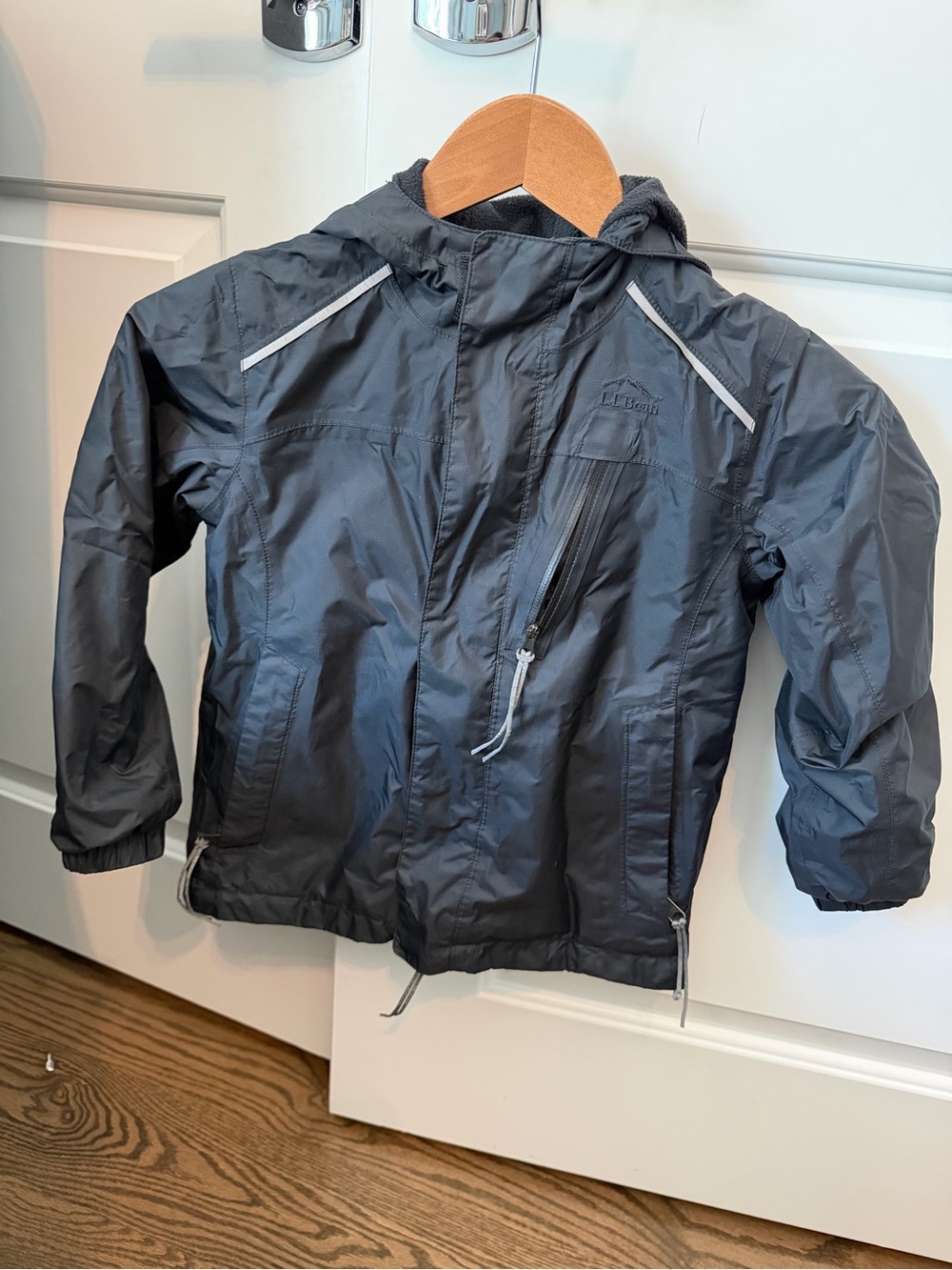 L.L. Bean Kids' Dark Gray Hooded Raincoat with Reflective Trim